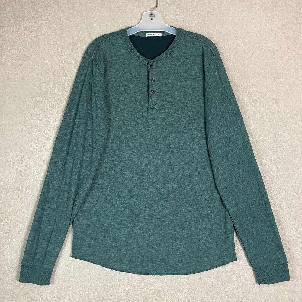 Marine Layer Henley Shirt Mens M/L Green Long Sleeve Double Knit Stretch